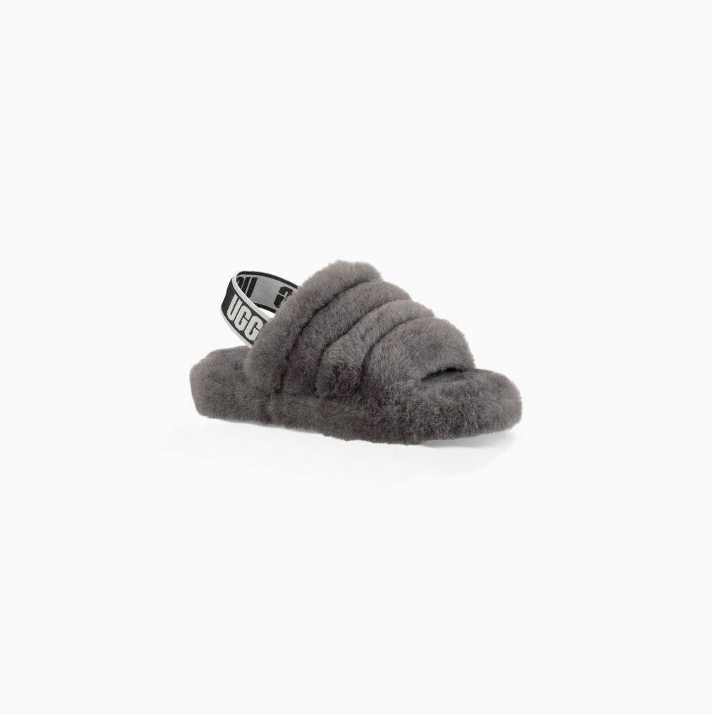 UGG Fluff Yeah Deep Grey Slides for Kids (MQRI02946)